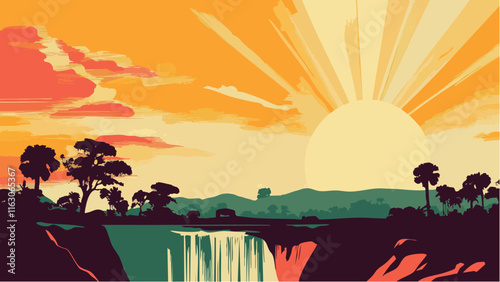 Majestic Falls- A Sunset Over Zimbabwe.eps