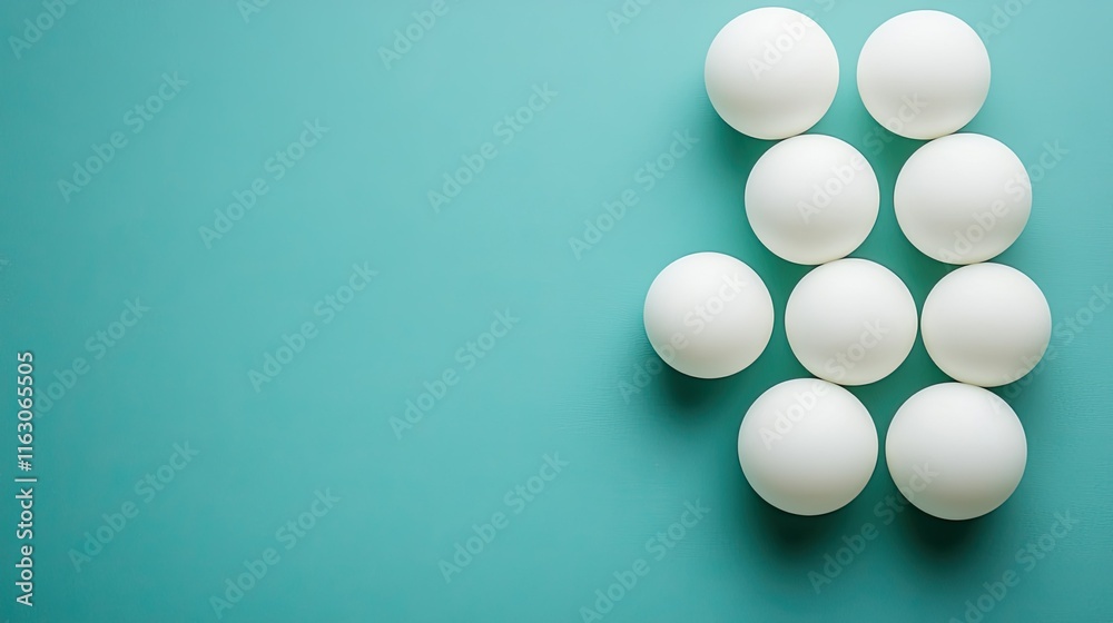 White Balls on Teal Background: A Minimalist Composition White Balls on Teal Background: A Minimalist Composition