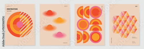 Collection of 70s poster background vector. Set of retro wall decoration, groovy, trippy, colorful line. Vintage hippie wall art for interior, decorative, banner, cover, card.