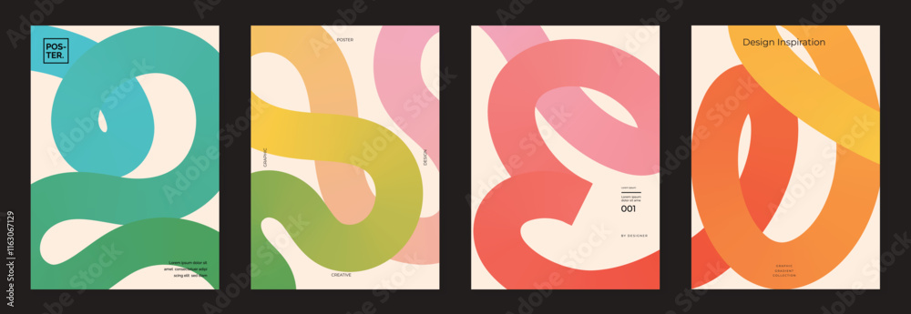 Collection of 70s poster background vector. Set of retro wall decoration, groovy, trippy, colorful line. Vintage hippie wall art for interior, decorative, banner, cover, card.