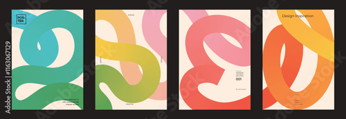 Collection of 70s poster background vector. Set of retro wall decoration, groovy, trippy, colorful line. Vintage hippie wall art for interior, decorative, banner, cover, card.