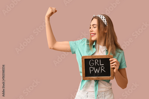 Happy young pin-up woman ho...