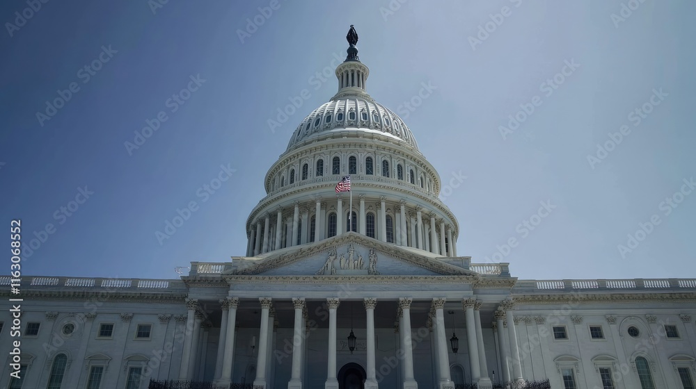 Naklejka premium A large white building with a dome with united states capitol in the background
