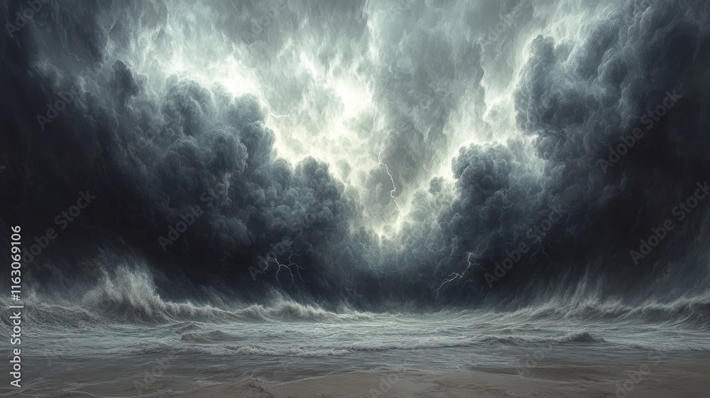 Obraz premium Dramatic storm clouds over a turbulent sea.