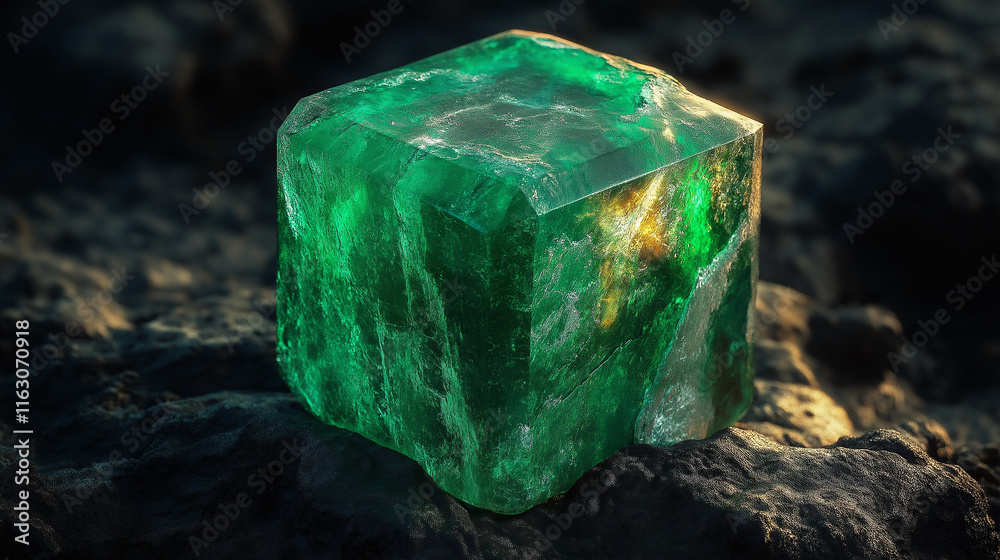 green emerald gemstone on black coal background green emerald gemstone on black coal background