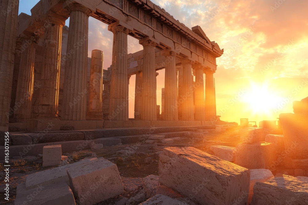 Fototapeta premium Majestic sunset over the parthenon a serene view of ancient greek architecture in athens