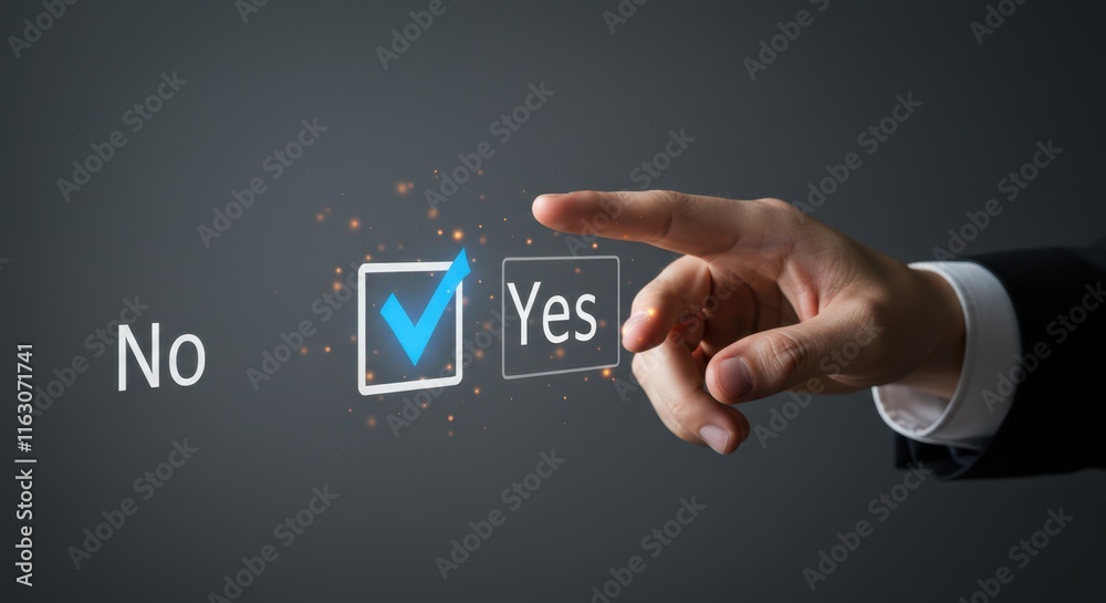 Decision-making concept with hand choosing between no and yes options Decision-making concept with hand choosing between no and yes options