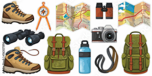 Wallpaper Mural Hiking Gear Travel Essentials Backpacks Boots Maps Binoculars Compass Torontodigital.ca
