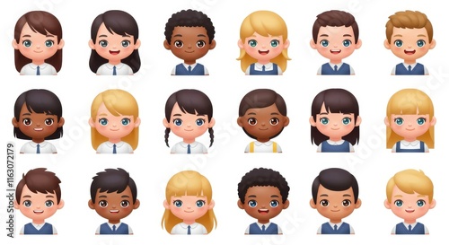 Diverse cartoon school children avatars photo