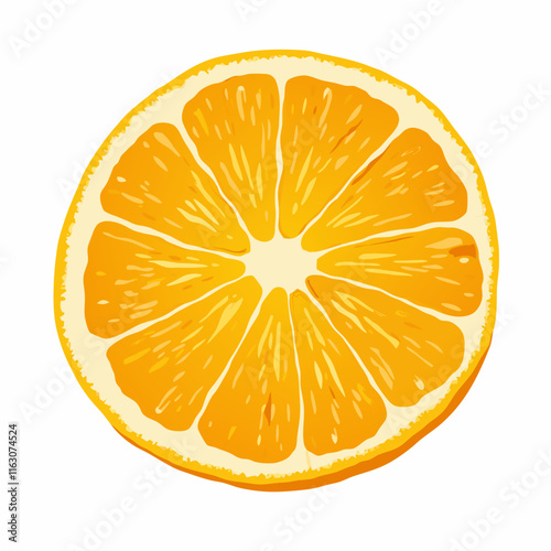 Orange Slice: A vibrant, juicy cross-section of an orange, showcasing its segments and texture in a detailed illustration. Perfect for adding a burst of freshness to your designs. 
