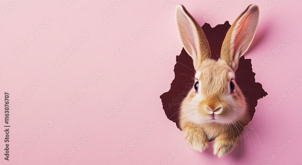 Obraz premium bunny breaking through a pink wall