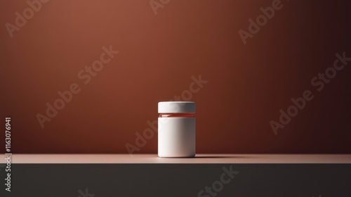 White Container with Orange Band Against a Warm Brown Background.