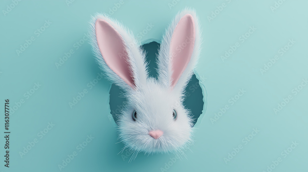 Fototapeta premium Fuzzy Bunny Ears Peeking Through Blue Surface