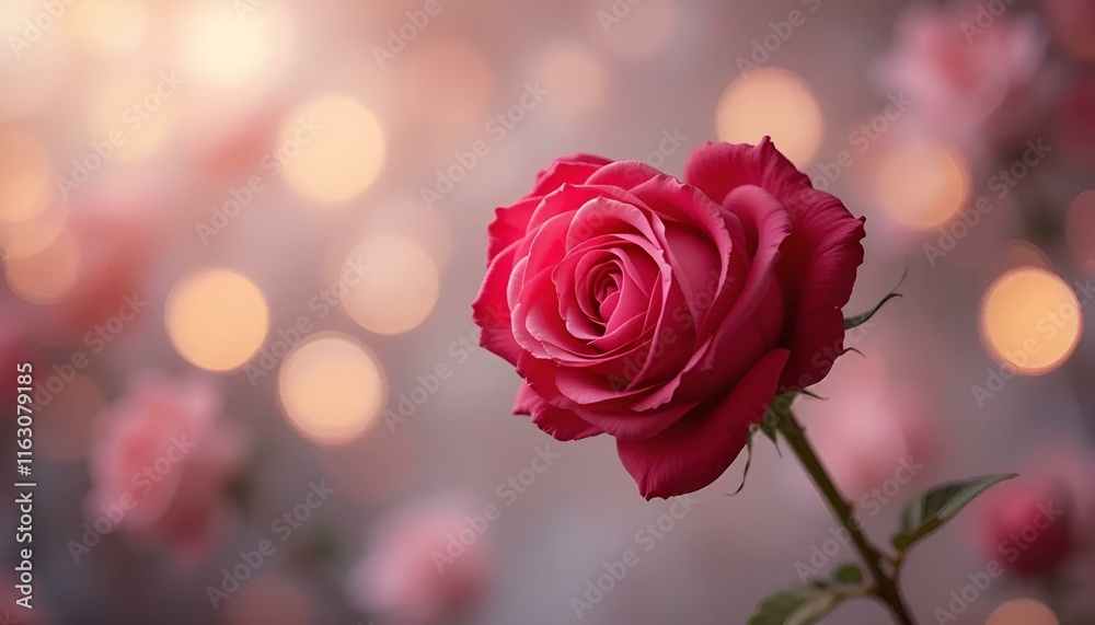 Beautiful pink rose in bloom with a dreamy bokeh background, creating a romantic atmosphere Beautiful pink rose in bloom with a dreamy bokeh background, creating a romantic atmosphere