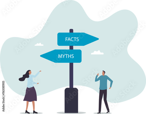 Fact vs Myth, truth or false information to make decision, belief or fiction to choose to believe, trustworthy, fraud or wrong direction.business concept.flat character.