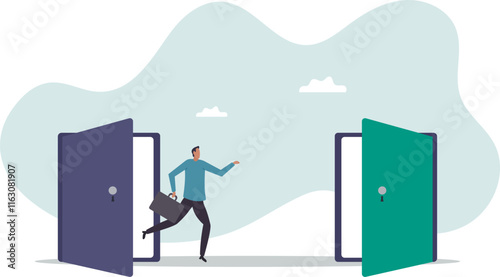 Change job, career transition or move to new opportunity, employee turnover, resignation or leave company, new job, employment,business concept.flat character.
