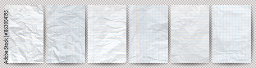 Big set of white clean crumpled papers
