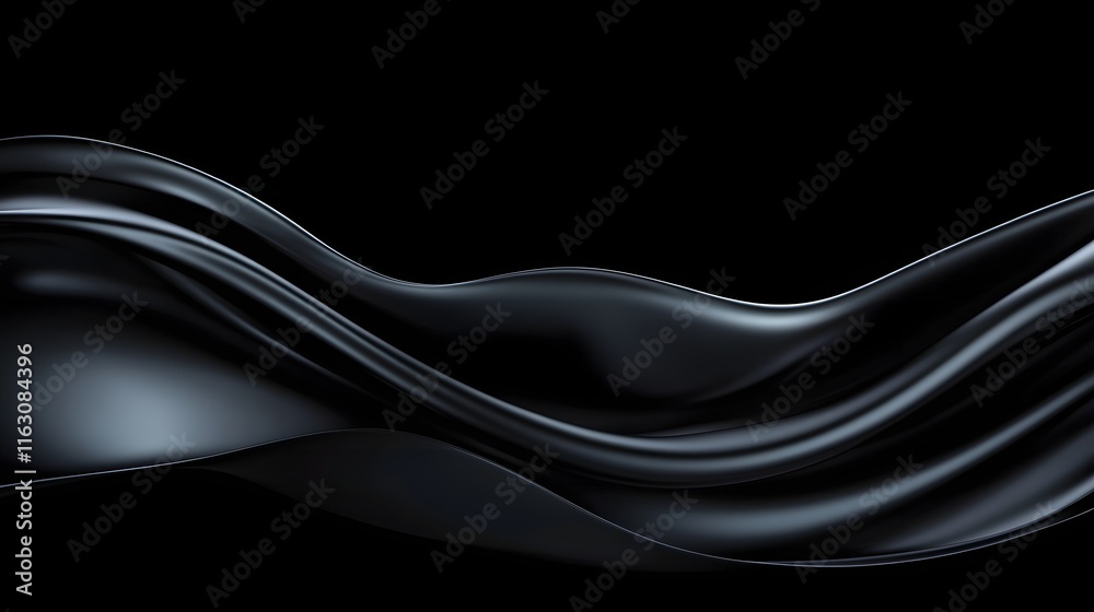 Obraz premium Abstract Black Waves Flowing Smoothly Dark Background