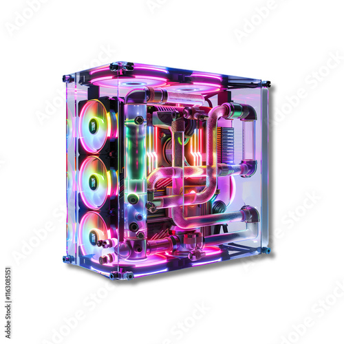 Custom water-cooled PC case with integrated RGB lighting