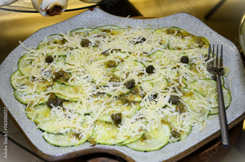 A plate of Zucchini Carpaccio for a party