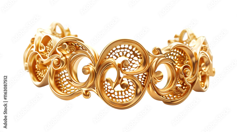 Ornate golden decorative element with intricate details, isolated on white background Ornate golden decorative element with intricate details, isolated on white background