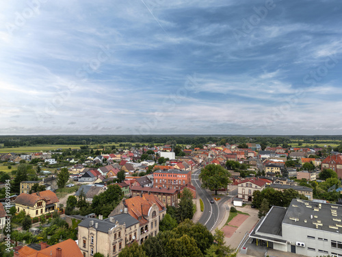 Obraz na płótnie Summer cityscape of Wieleń, Wielkopolska, Poland. Wide panorama w salonie