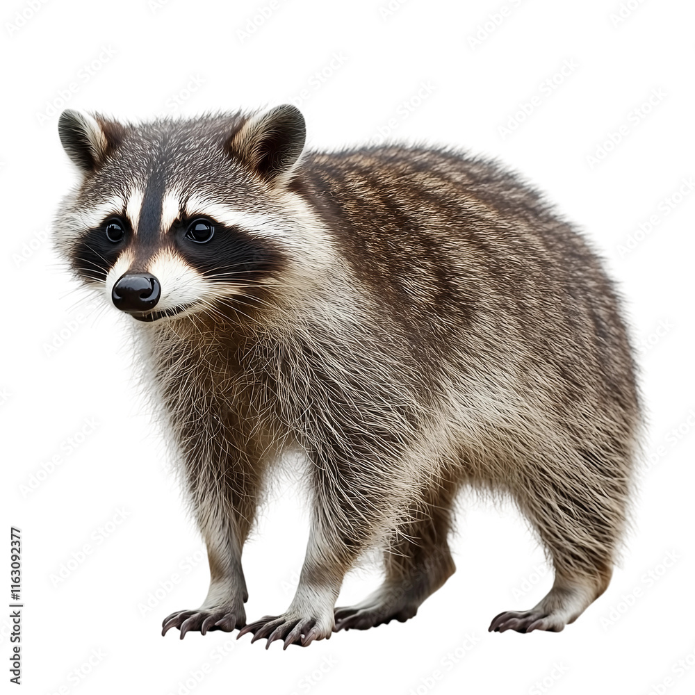 Fototapeta premium Raccoon stands on transparent background.