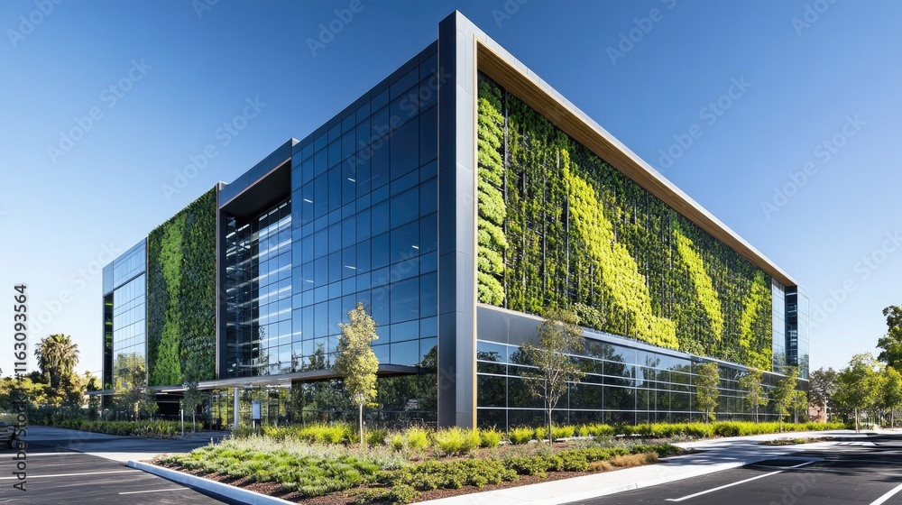 Obraz premium Modern Green Office Building, Eco-Friendly Architecture