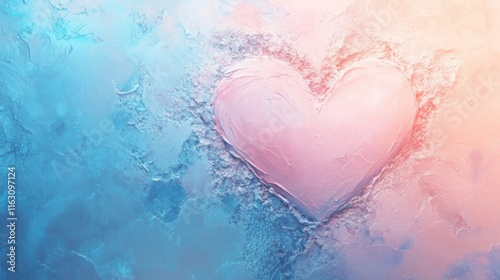 Abstract Pastel Pink Heart on Blue Textured Background