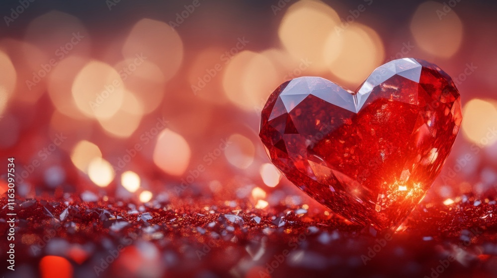 A Sparkling Red Crystal Heart Glows Brightly
