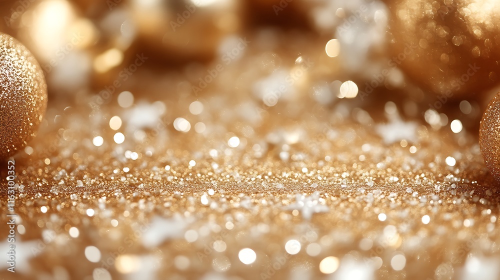 Glittering Gold Christmas Background With Ornaments Glittering Gold Christmas Background With Ornaments