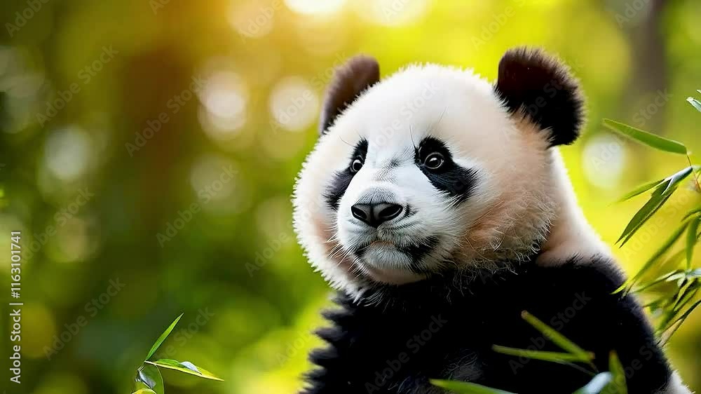 a panda  sitting in  bamboo