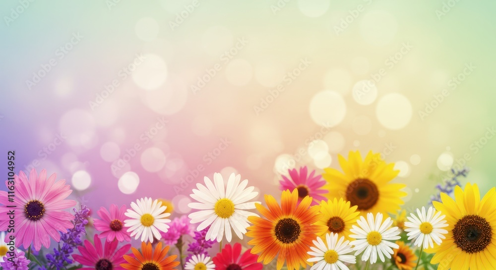 Obraz premium Vibrant colorful flowers with bokeh background for spring and summer design