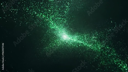 Flowing Green Energy Stream with Sparkling Particles, Dynamic and Vibrant Overlay for Technology and Futuristic Themes, Modern and Sleek.