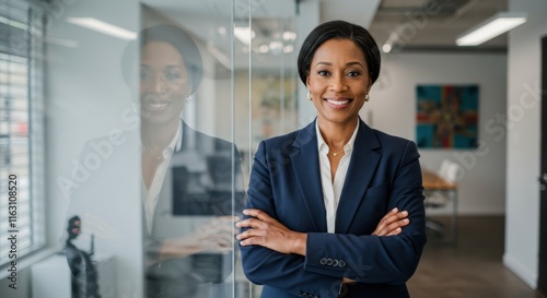 Wallpaper Mural Professional businesswoman smiling confidently in modern office setting Torontodigital.ca