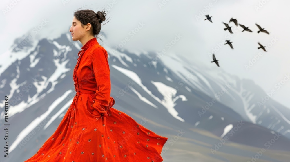 Φωτογραφία Portrait of a stunning young woman in a flowing dress amidst the breathtaking landscapes of a unique salt flat