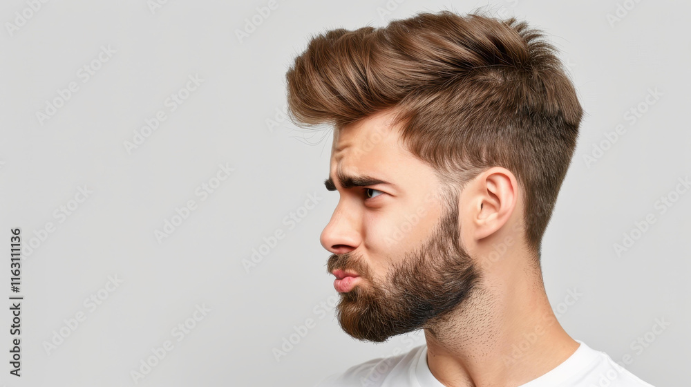 A striking portrait of a bearded man showcasing an exaggerated grimace of disgust, capturing raw emotion and character. A striking portrait of a bearded man showcasing an exaggerated grimace of disgust, capturing raw emotion and character.