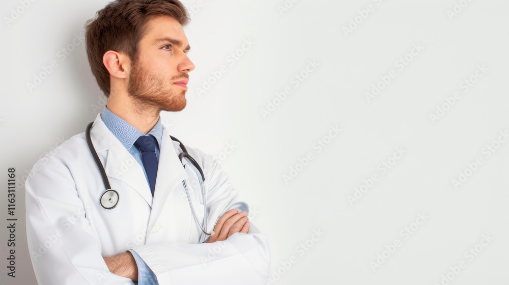 A professional man stands confidently in a business suit paired with a lab coat, ready for success in any field. A professional man stands confidently in a business suit paired with a lab coat, ready for success in any field.