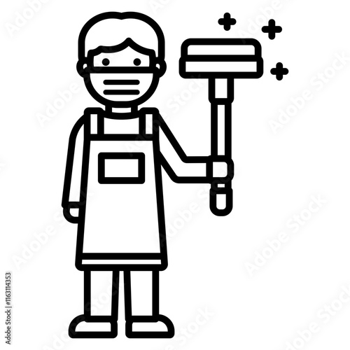 청소하는 사람과 청소 빗자루 아이콘