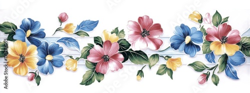 Hand-painted floral ceramic tiles featuring a gentle pastel design photo