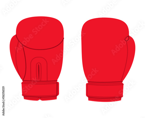 Boxing Gloves red cartoon Fashion hand Sport accessory clothing technical illustration garment. Vector front palm back view for Men, women, unisex style flat template CAD mockup on white background