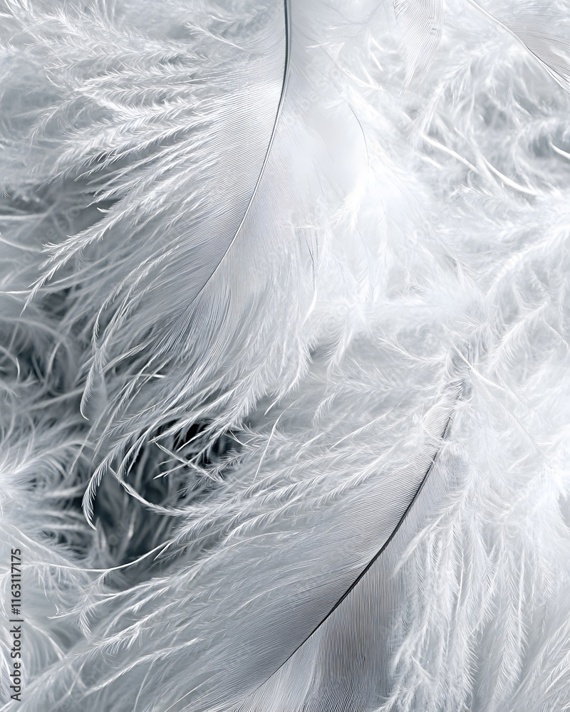 A close-up of delicate white feathers, showcasing texture and softness. A close-up of delicate white feathers, showcasing texture and softness.