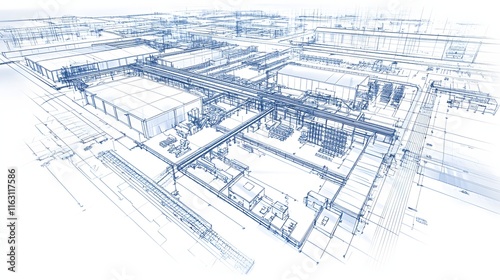 Wallpaper Mural Architectural Blueprint Of A Large Factory Complex Torontodigital.ca