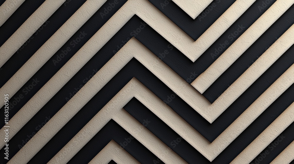 Obraz premium Thin Diagonal Stripes in Black and Beige Pattern