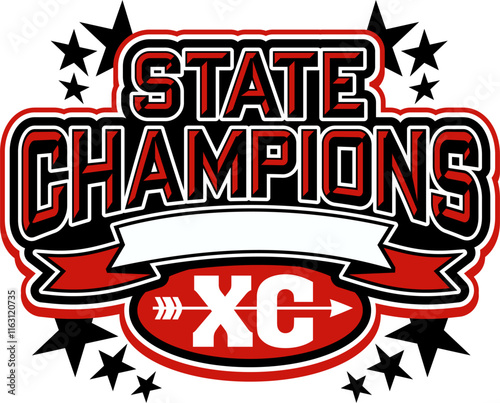 state champions in cross country with banner for school, college or league sports