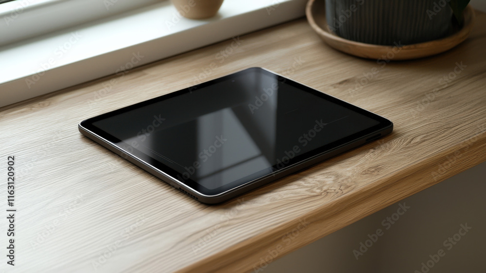 A clean and modern tablet mockup rests on a wooden desk, featuring a minimalist design, perfect for showcasing app designs or website layouts in a professional and inviting setting. A clean and modern tablet mockup rests on a wooden desk, featuring a minimalist design, perfect for showcasing app designs or website layouts in a professional and inviting setting.