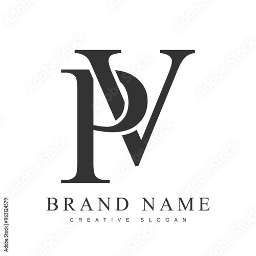 PV trendy logotype template. Initial letter p and v classic font style. Creative logo for company name or identity.