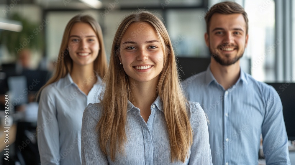 Confident young caucasian business professionals in modern office setting Confident young caucasian business professionals in modern office setting