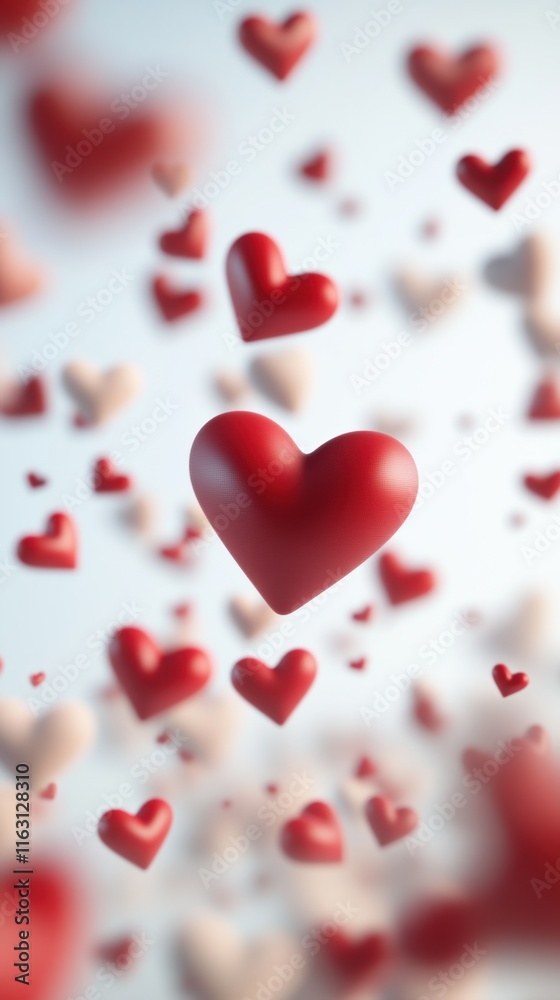 Floating red and pink hearts pattern in gentle blur conveying love and romance motif, Valentine's Day concept Floating red and pink hearts pattern in gentle blur conveying love and romance motif, Valentine's Day concept