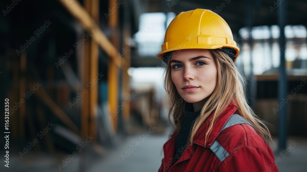 Confident Female Construction Worker in Hard Hat Confident Female Construction Worker in Hard Hat